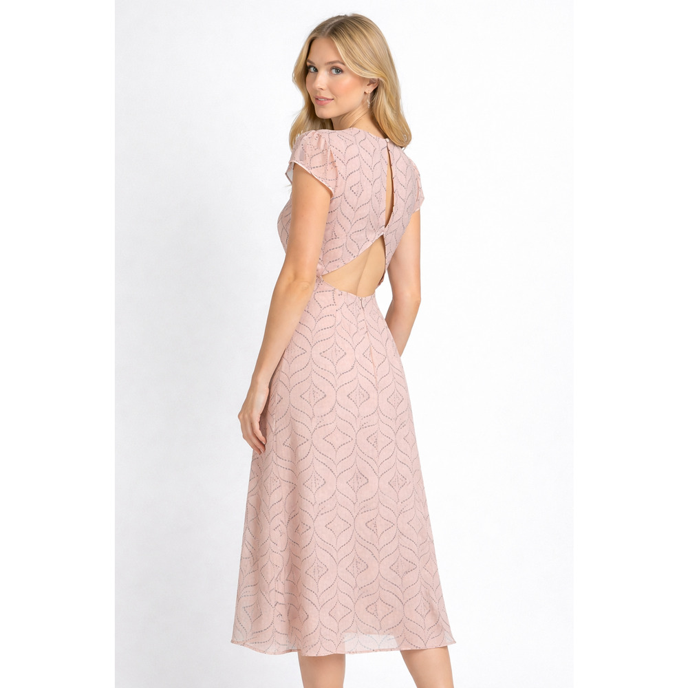 Here Comes The Sun Womens Geometric Midi Dress Cap Sleeve Size Small Blush Pink